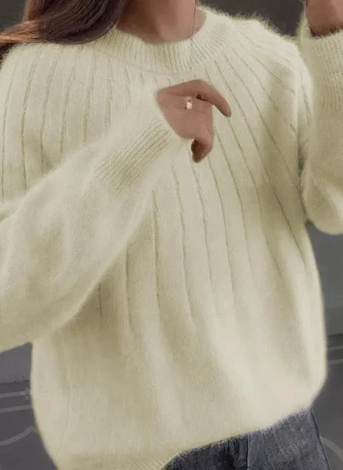 Shereen – Rundhals Pullover Mit Flauschigem Kragen