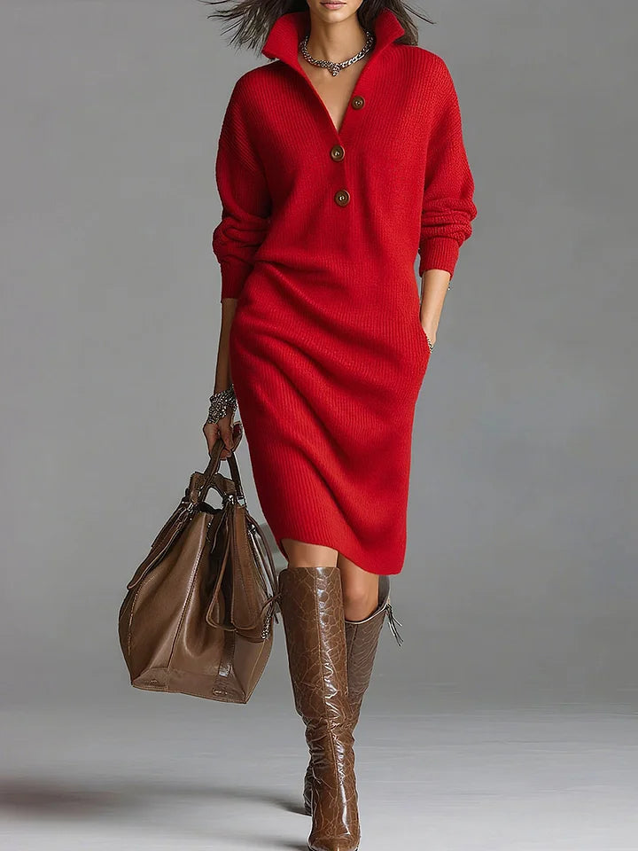 Lorena - Strickkleid mit Kragen und Knöpfen