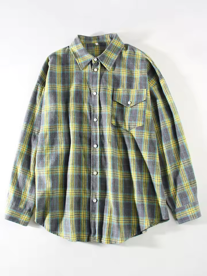 LEANDRA - ÜBERGRÖSSE KAROMUSTER VINTAGE HEMD