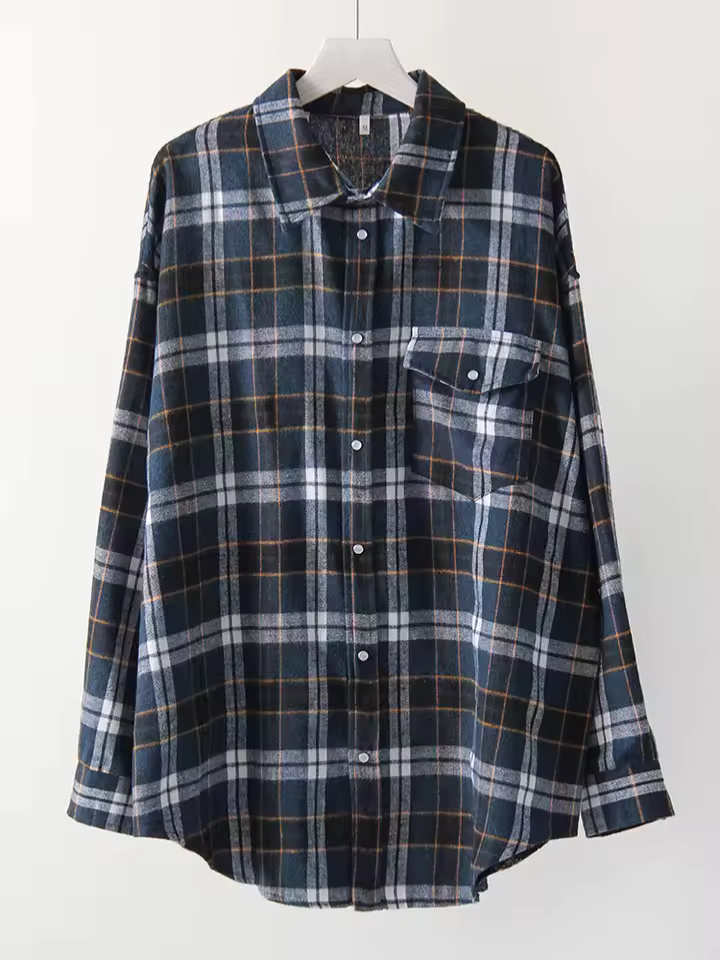 LEANDRA - ÜBERGRÖSSE KAROMUSTER VINTAGE HEMD