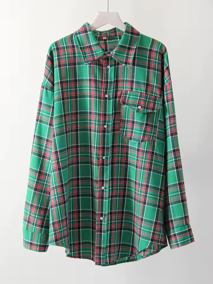 LEANDRA - ÜBERGRÖSSE KAROMUSTER VINTAGE HEMD