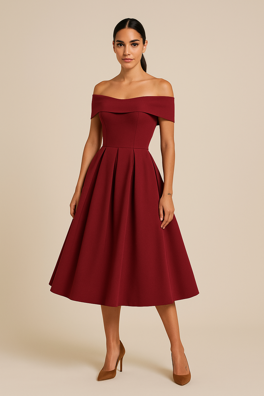 HERBERGER | Damen Schulterfreies A-Linien Kleid, Atmungsaktiv und Stilvoll