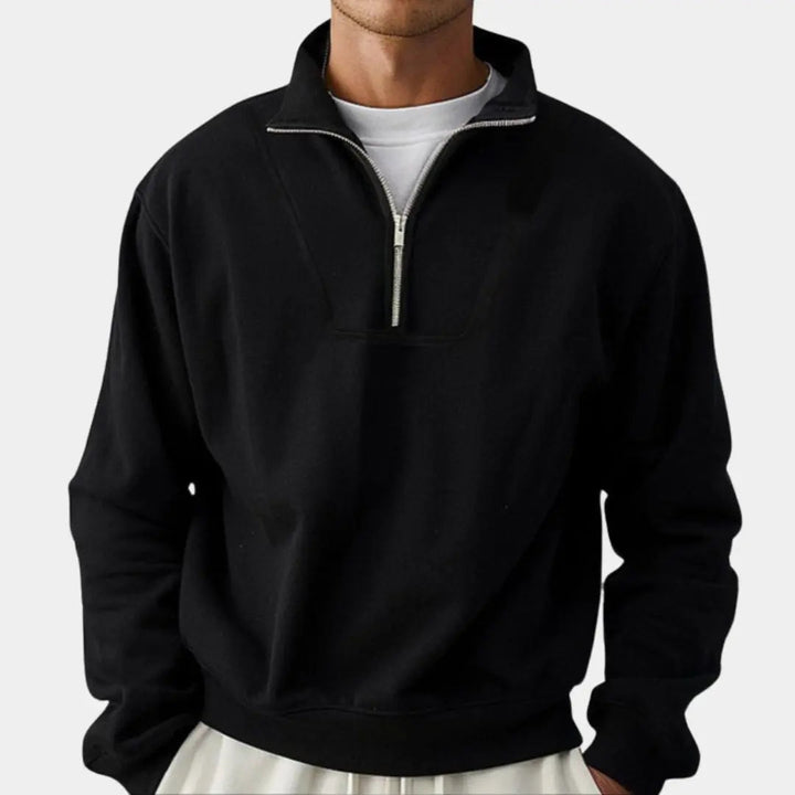 Zip Black Lapel Sports Hoodie Sweatshirt