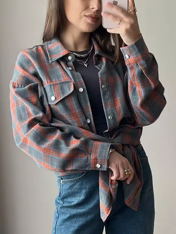 LEANDRA - ÜBERGRÖSSE KAROMUSTER VINTAGE HEMD
