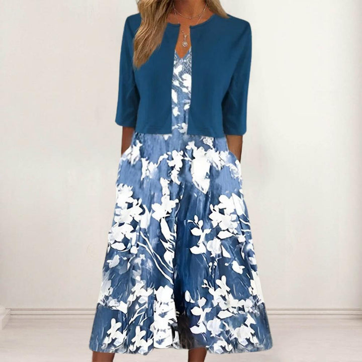 AMIRA - Elegantes Blumenkleid + KOSTENLOSE Sommer-Strickjacke