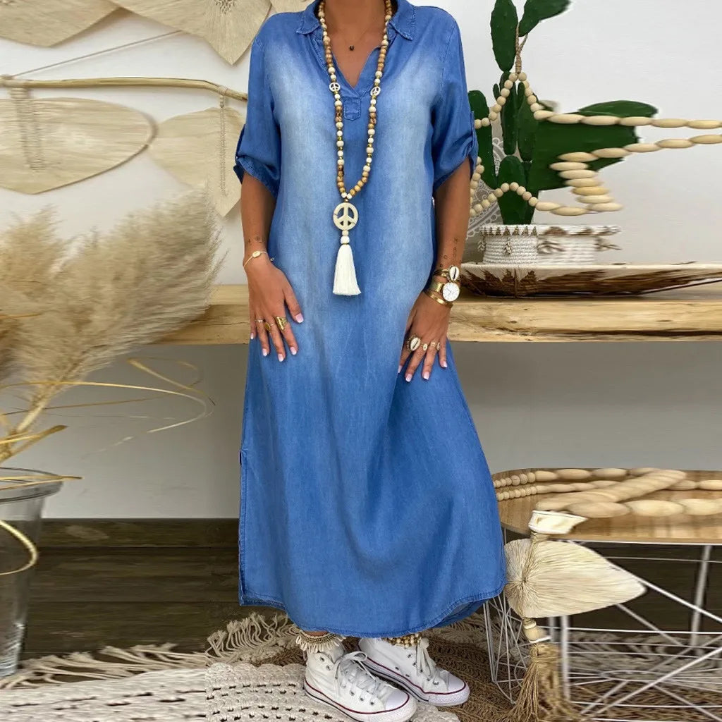 Lea - Langes Jeanskleid mit Schlitz