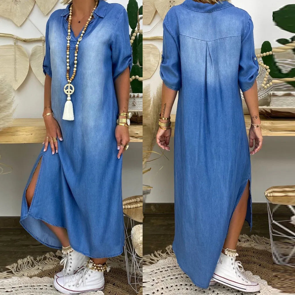 Lea - Langes Jeanskleid mit Schlitz