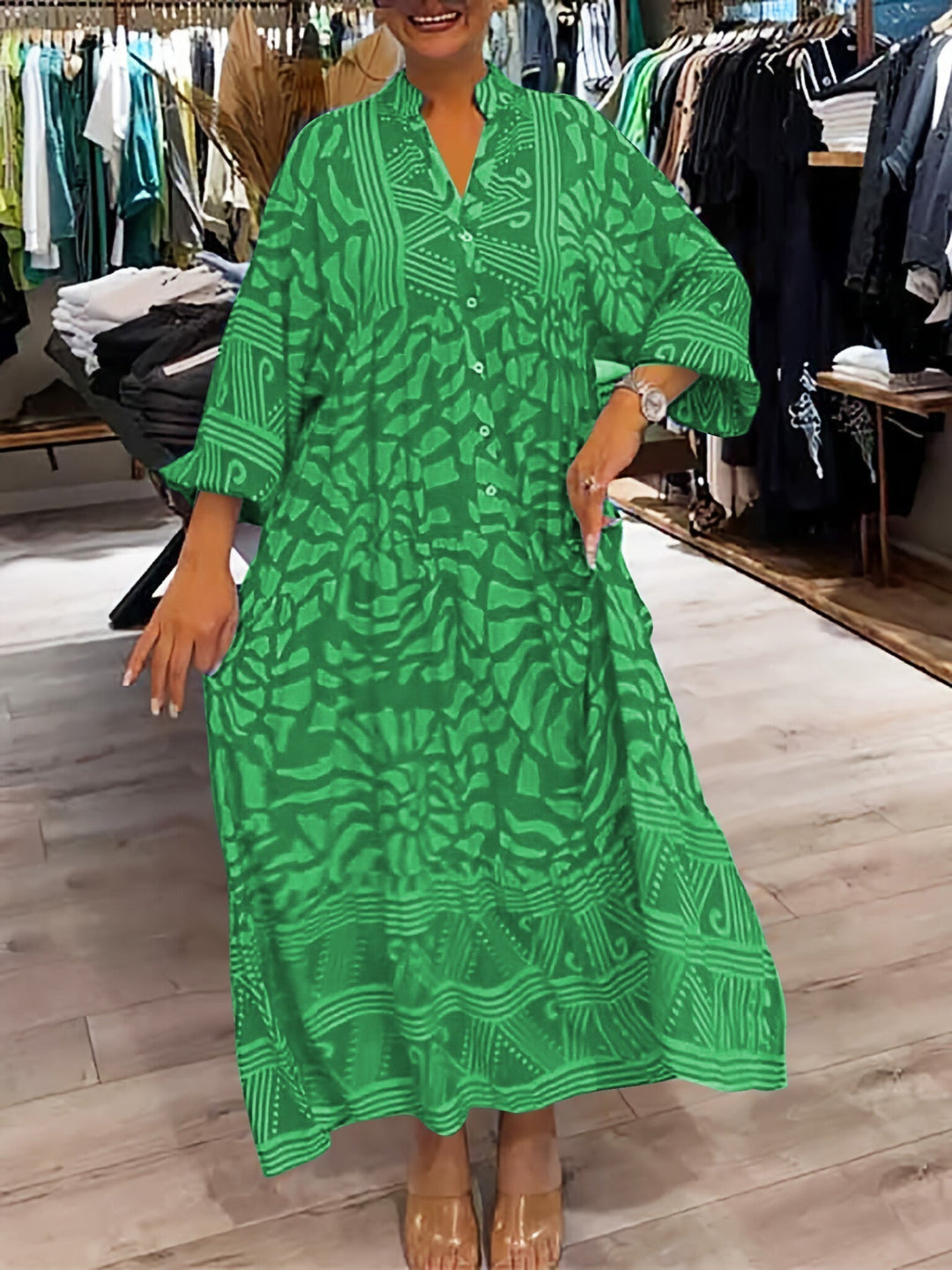 Caroline - V-Ausschnitt Kleid mit Print