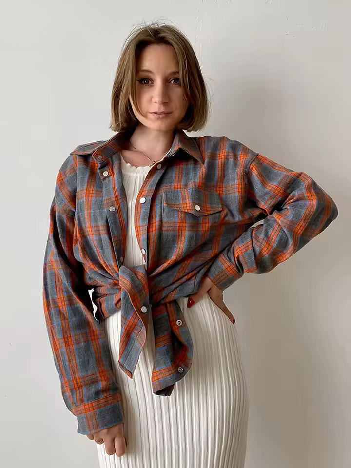 LEANDRA - ÜBERGRÖSSE KAROMUSTER VINTAGE HEMD