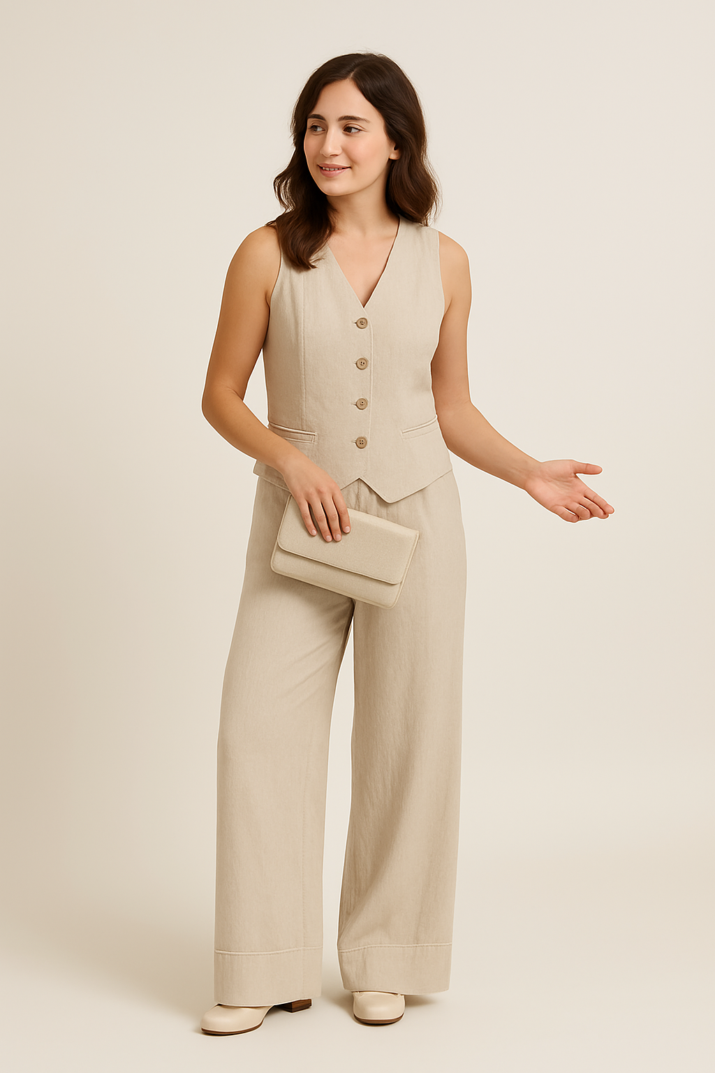 HERBERGER | Damen ärmelloses Set in Leinenoptik mit weiter Hose für Freizeit & Anlässe