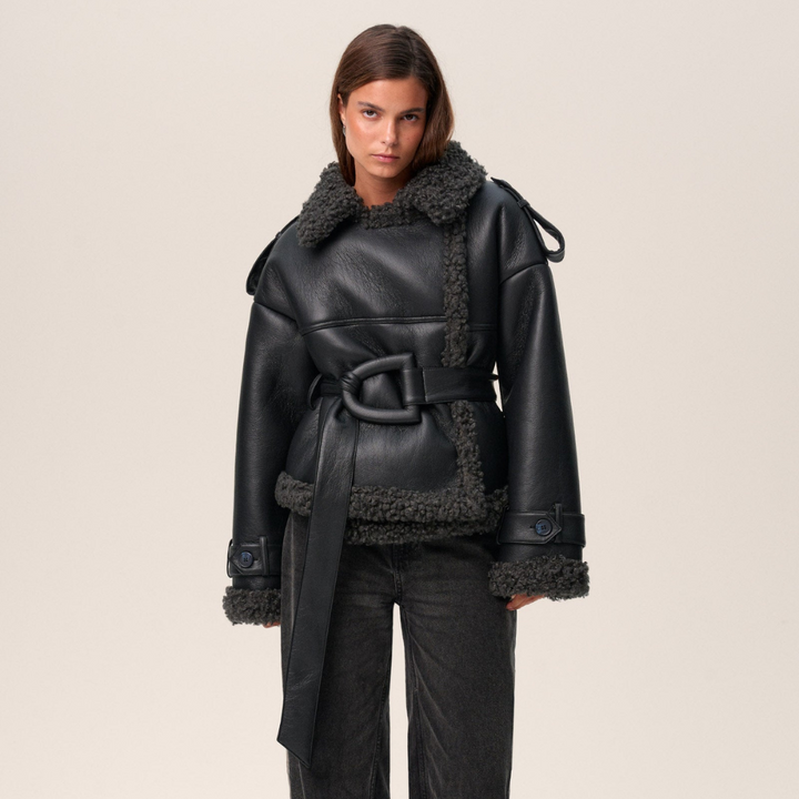 Elvira - Gürtel-Shearling-Mantel