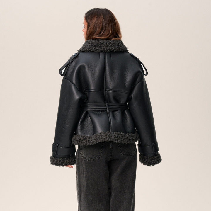 Elvira - Gürtel-Shearling-Mantel