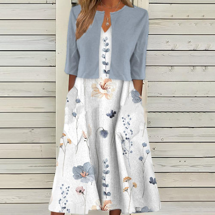 AMIRA - Elegantes Blumenkleid + KOSTENLOSE Sommer-Strickjacke