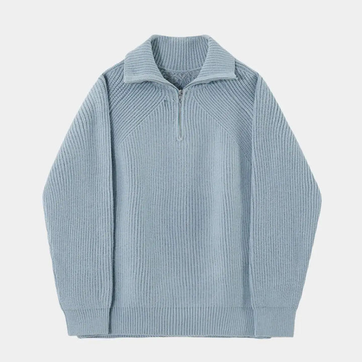 Azurblauer Pullover mit Viertel-Reissverschluss