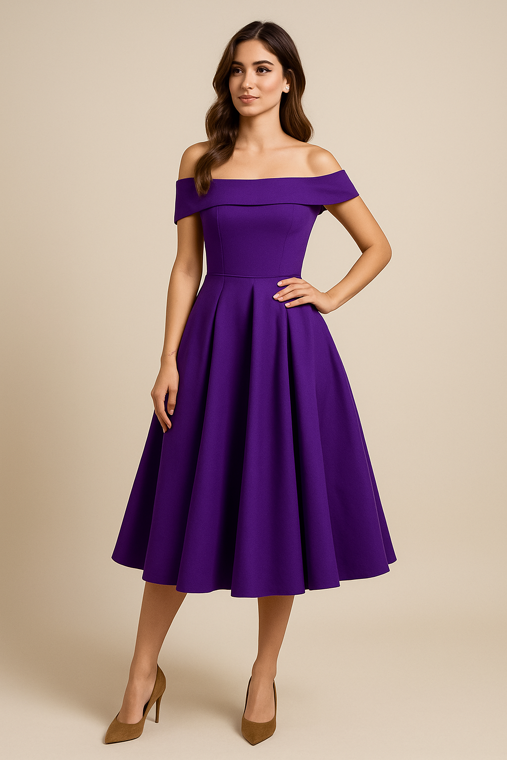 HERBERGER | Damen Schulterfreies A-Linien Kleid, Atmungsaktiv und Stilvoll