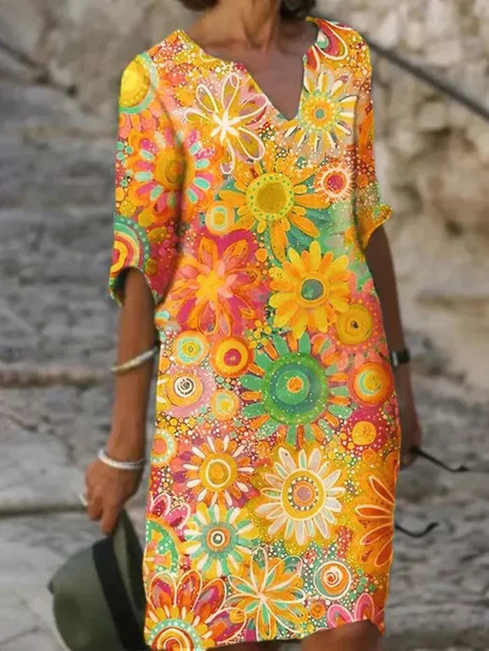 ANNABELLE - Kleid mit Blumenmuster und V-Ausschnitt