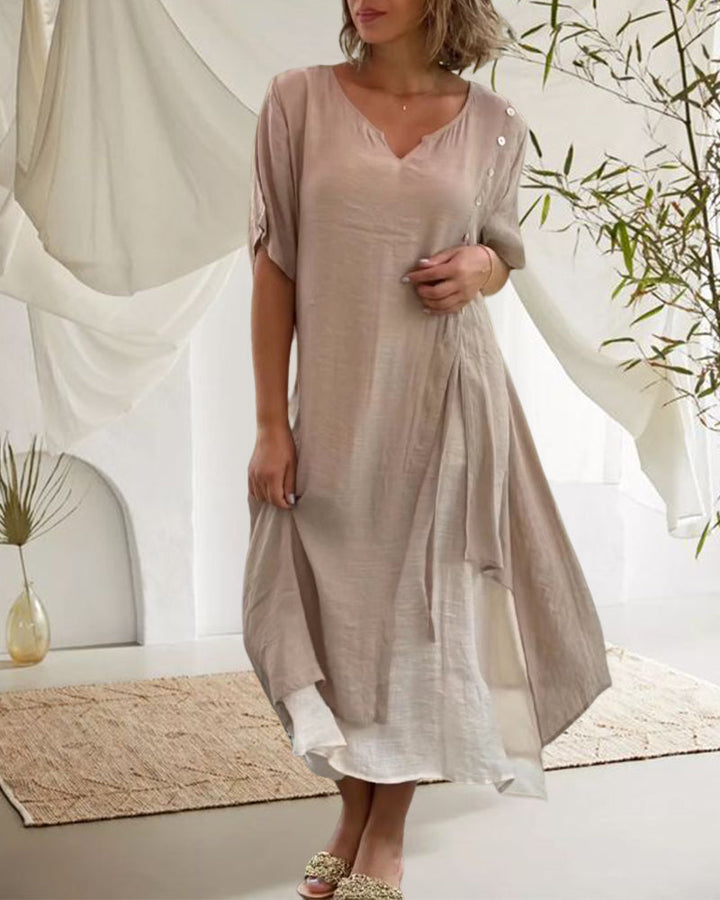 VELISSA -  Asymmetrisches Kleid mit kurzen Ärmeln