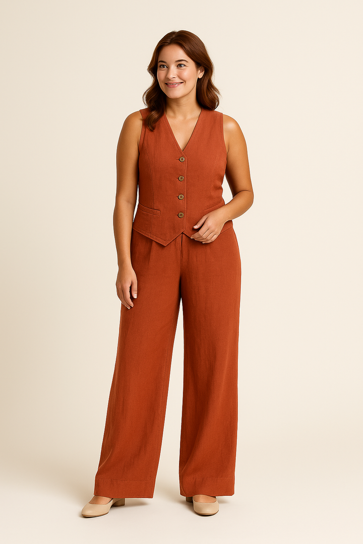 HERBERGER | Damen ärmelloses Set in Leinenoptik mit weiter Hose für Freizeit & Anlässe