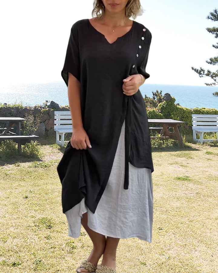 VELISSA -  Asymmetrisches Kleid mit kurzen Ärmeln