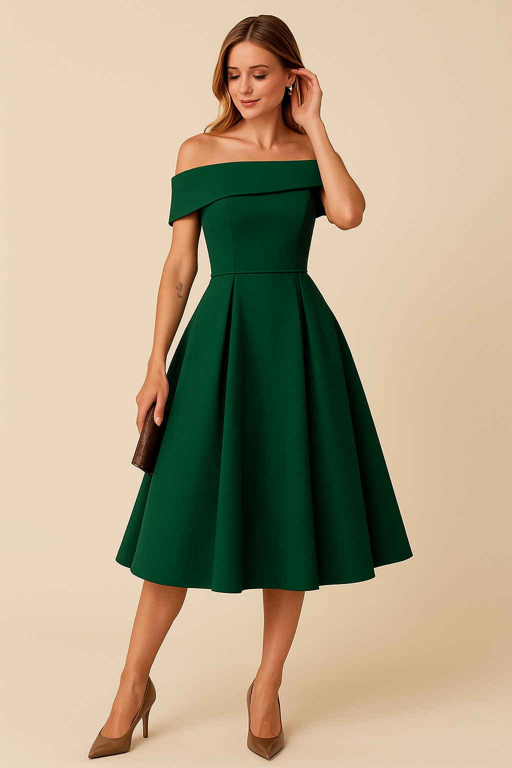 HERBERGER | Damen Schulterfreies A-Linien Kleid, Atmungsaktiv und Stilvoll