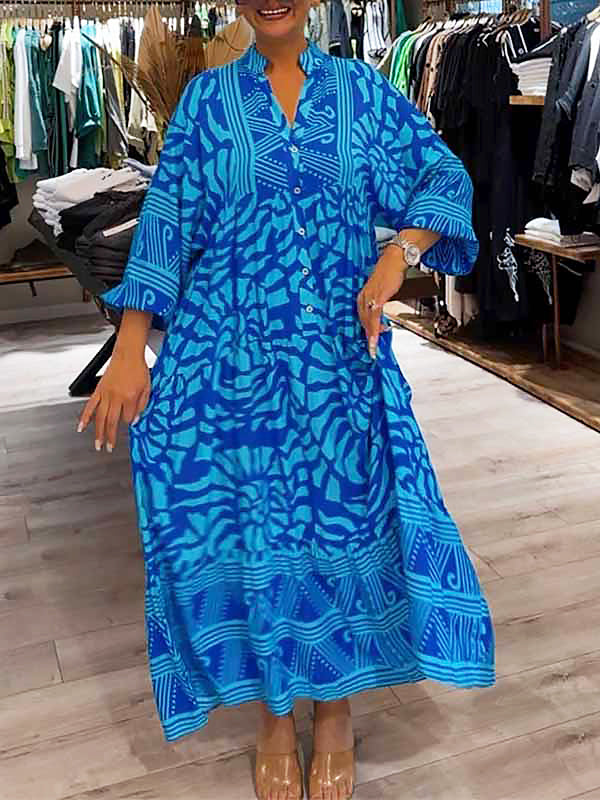 Caroline - V-Ausschnitt Kleid mit Print
