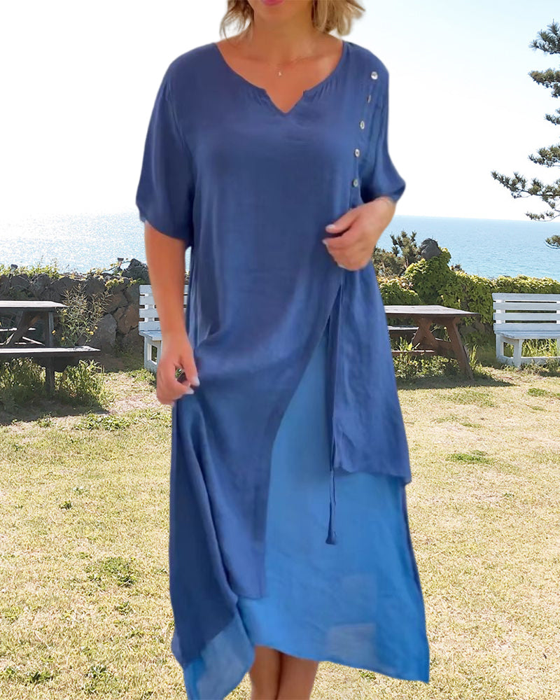 VELISSA -  Asymmetrisches Kleid mit kurzen Ärmeln