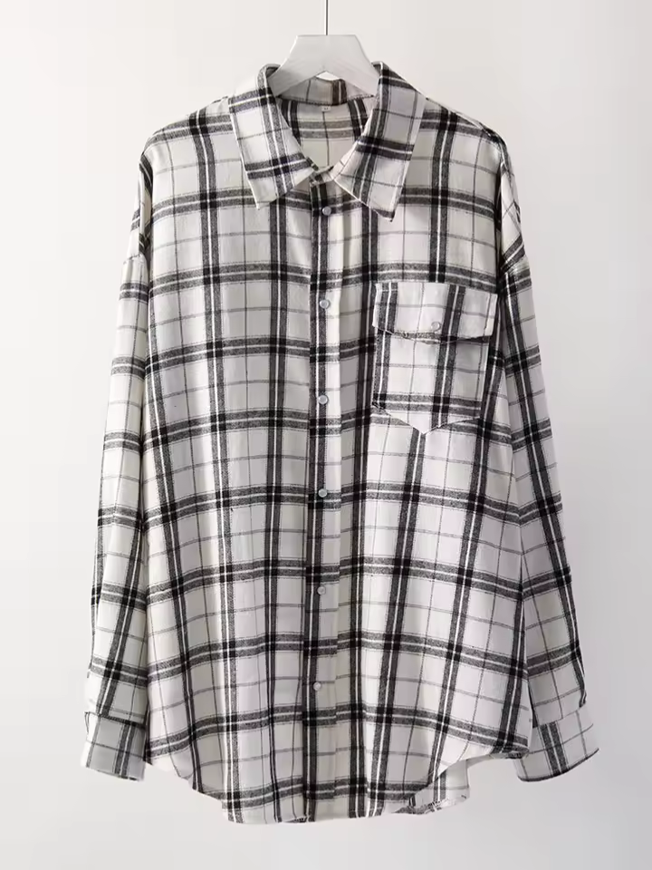 LEANDRA - ÜBERGRÖSSE KAROMUSTER VINTAGE HEMD