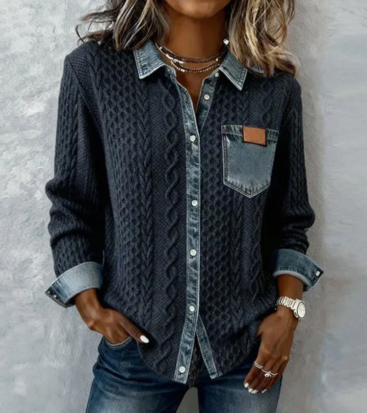 Juliane - Gestrickter Denim-Pullover