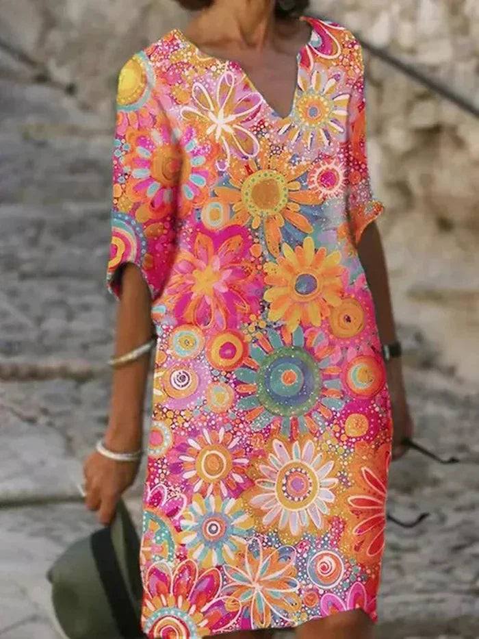 ANNABELLE - Kleid mit Blumenmuster und V-Ausschnitt