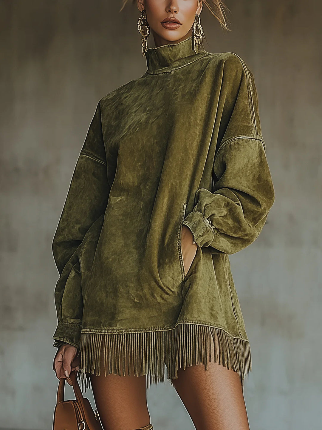 Muriel - Mini-Kleid mit langen Ärmeln und Fransen