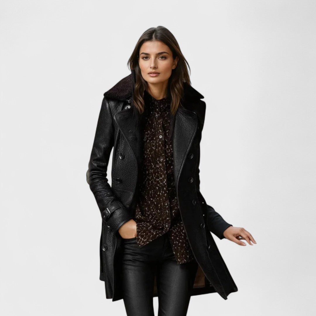 Marie - Eleganter 3/4 Mantel aus Leder