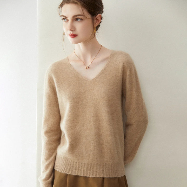 Damen V-Ausschnitt Strickpullover aus Wolle