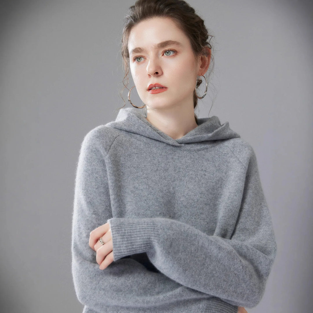Damen Kaschmir Hoodie dick gestrickt, locker & warm