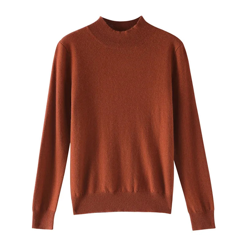 Damen Woll Basicshirt Langarm, halbhoher Kragen, einfarbig