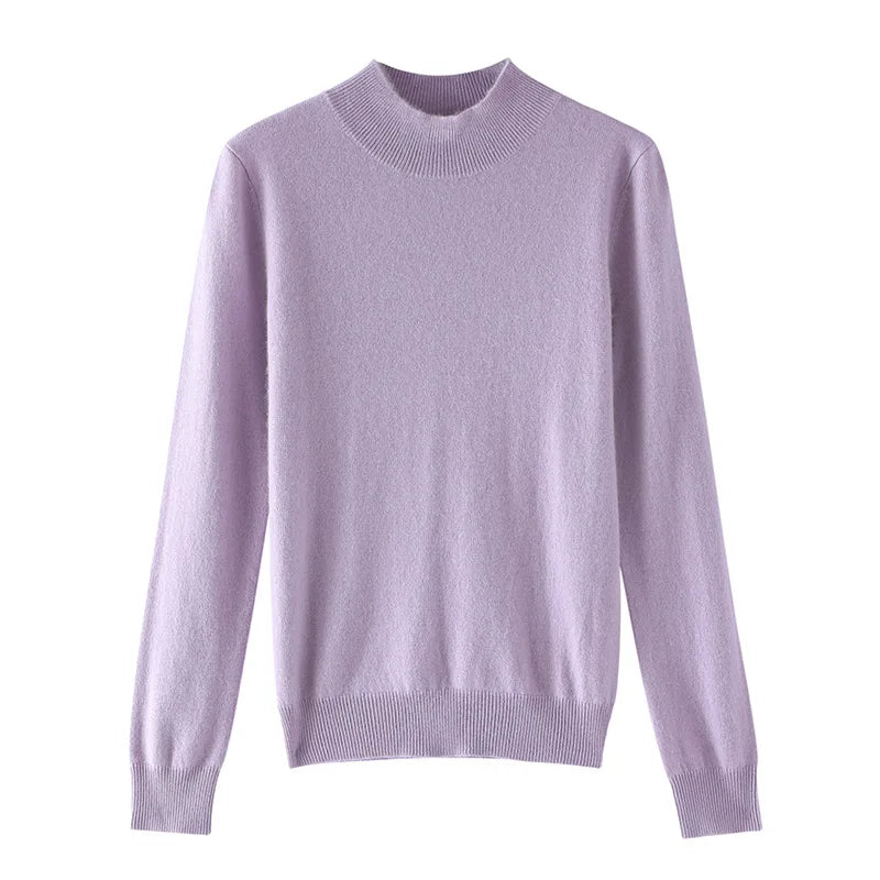 Damen Woll Basicshirt Langarm, halbhoher Kragen, einfarbig