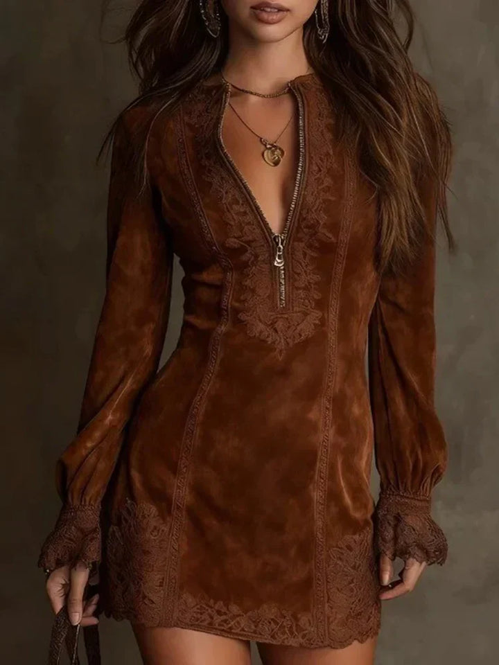 Velmora - Besticktes Mini-Kleid mit Reissverschluss