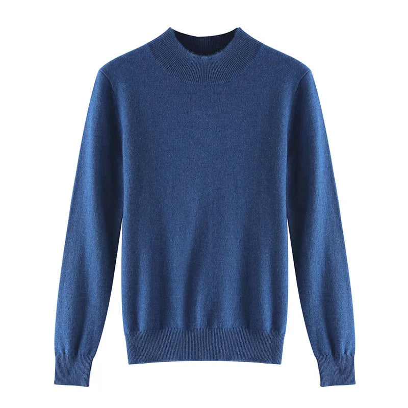 Damen Woll Basicshirt Langarm, halbhoher Kragen, einfarbig