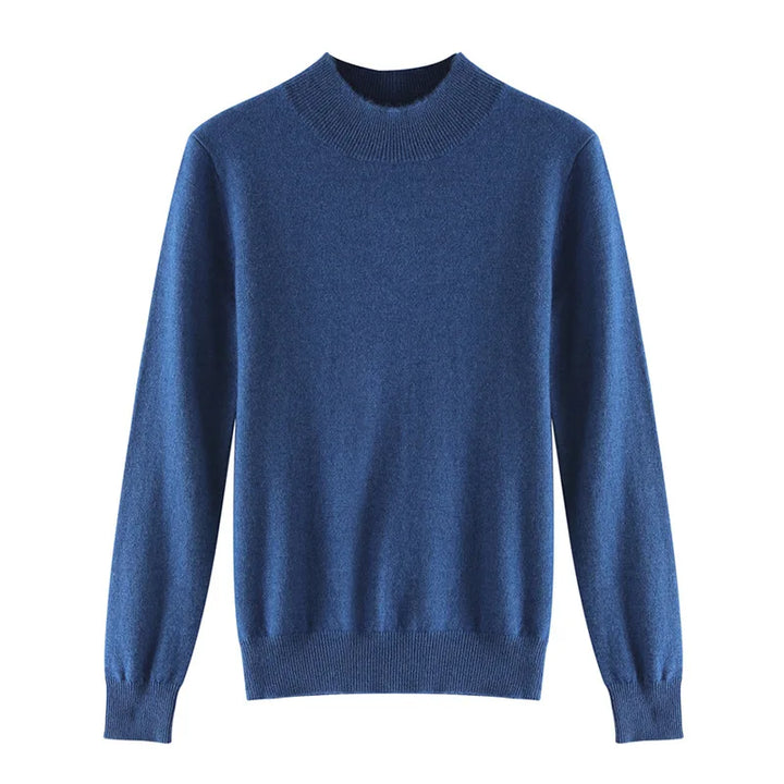 Damen Woll Basicshirt Langarm, halbhoher Kragen, einfarbig