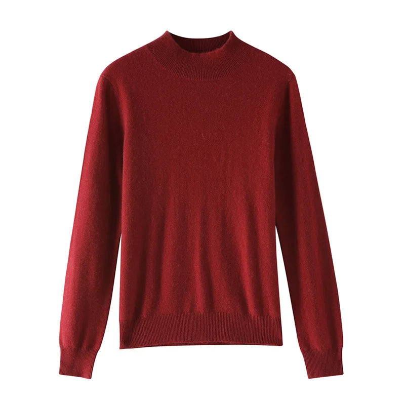 Damen Woll Basicshirt Langarm, halbhoher Kragen, einfarbig