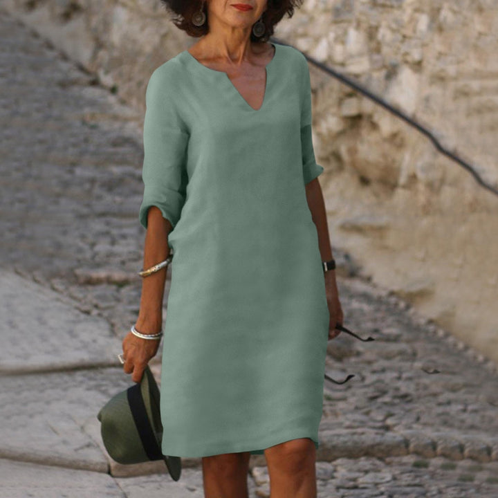 Amara Leinen V-Ausschnitt Kleid