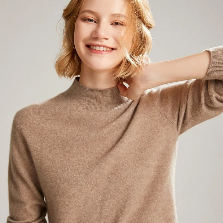 Damen Wollpullover mit halbem Polokragen