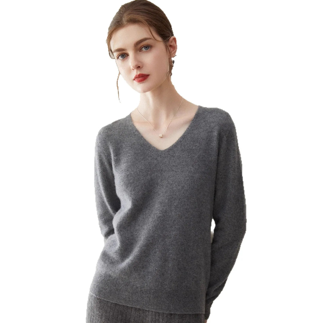 Damen V-Ausschnitt Strickpullover aus Wolle