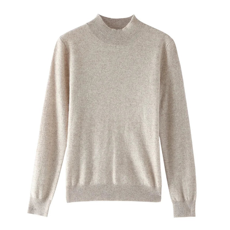 Damen Woll Basicshirt Langarm, halbhoher Kragen, einfarbig