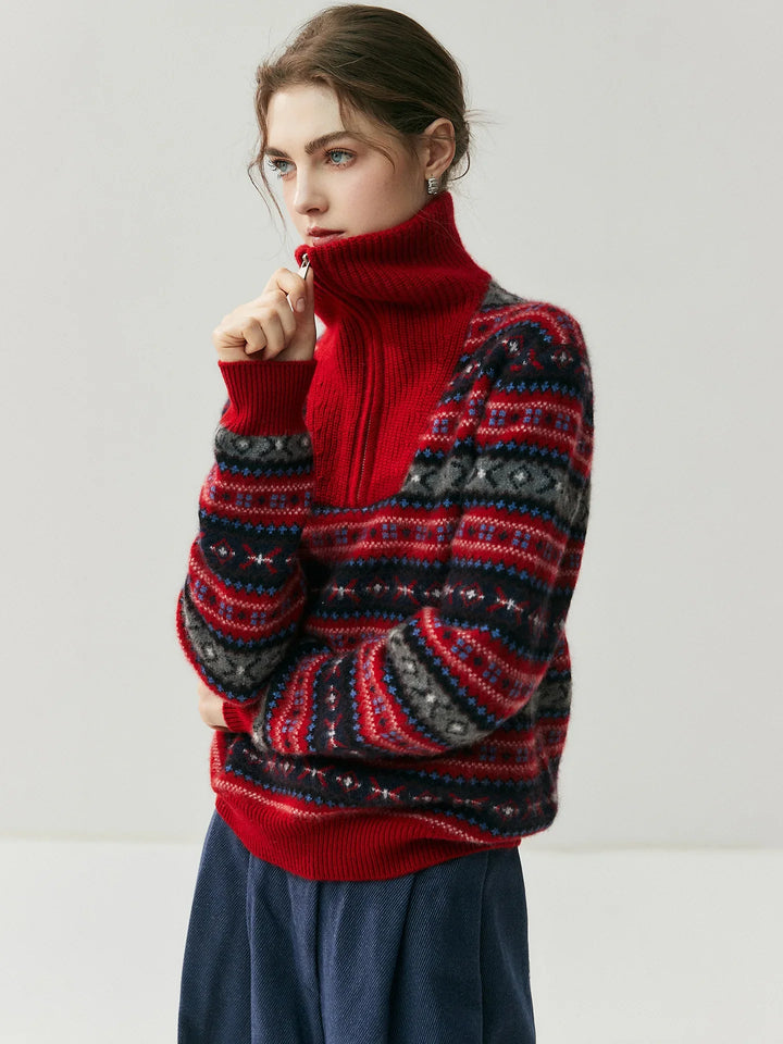 Damen Kaschmirpullover mit Halbreissverschluss