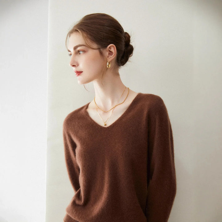 Damen V-Ausschnitt Strickpullover aus Wolle