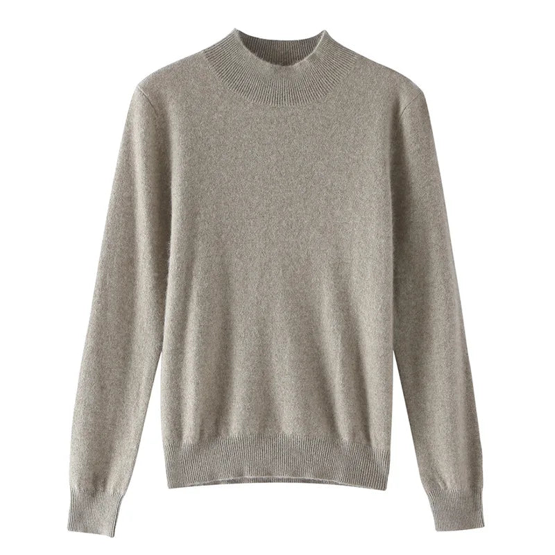 Damen Woll Basicshirt Langarm, halbhoher Kragen, einfarbig