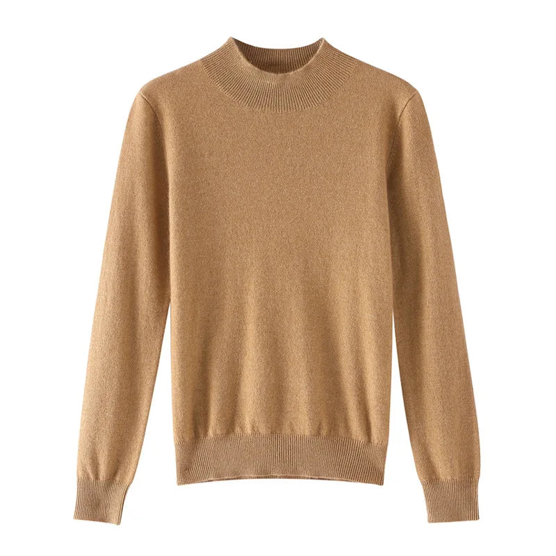 Damen Woll Basicshirt Langarm, halbhoher Kragen, einfarbig