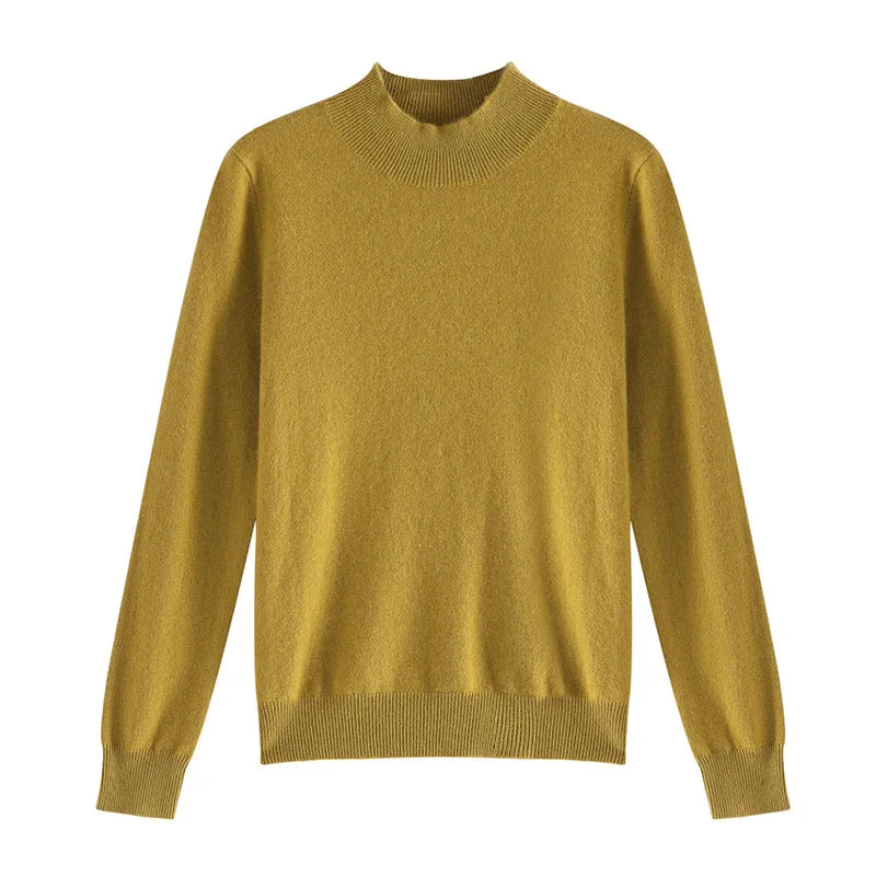 Damen Woll Basicshirt Langarm, halbhoher Kragen, einfarbig