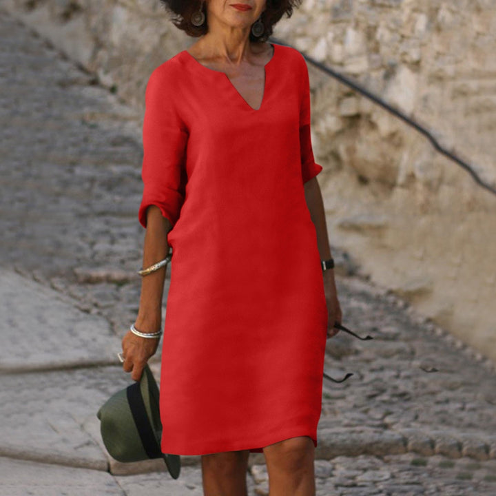 Amara Leinen V-Ausschnitt Kleid
