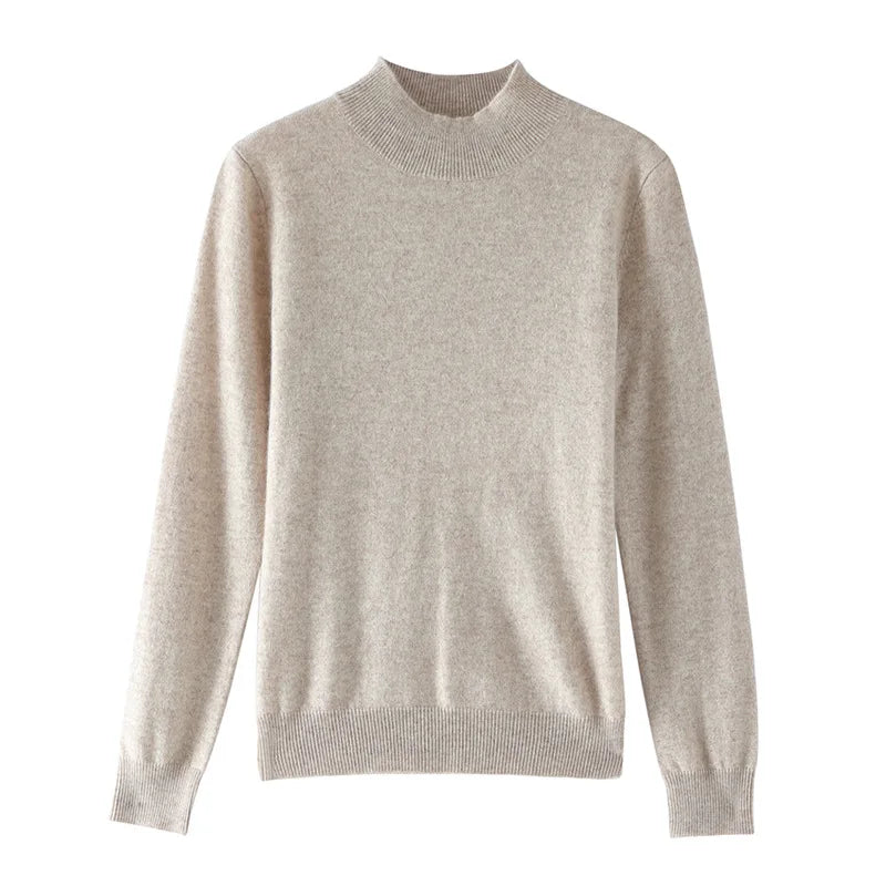 Damen Woll Basicshirt Langarm, halbhoher Kragen, einfarbig